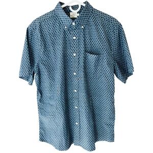 Faherty Mens Blue Fish Scale Scallop Print Short Sleeve Button Down Shirt L